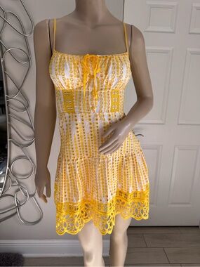CHARO RUIZ Cordoba
Broderie Anglaise Cotton-blend Mini Dress Yellow